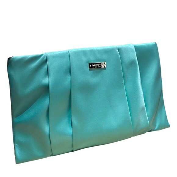 Kate Spade April Wedding Belles Robin's Egg Bridal Clutch Bag Bride Formal Satin - Picture 3 of 12